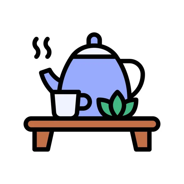 Boş Vakitlerde Fincanlı Çay Demliği Düzenlenebilir Felçli Masa Vektörü — Stok Vektör
