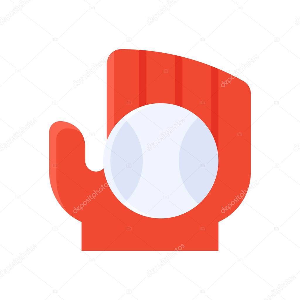 free time related ball gloves with ball in hand vector in flat style