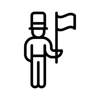 Geçit töreniyle ilgili bayrak, şapkalı çocuğun elinde, çizgisel tarzda.