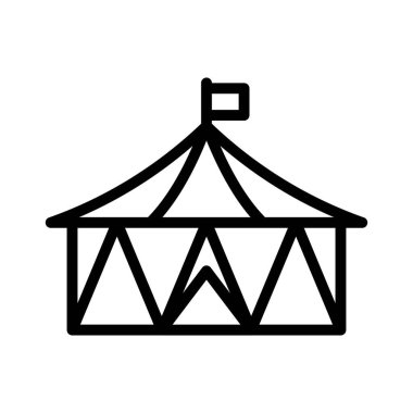 Geçit töreniyle ilgili sirk çadırı ve bayrak, bayramın bayram vektörünün çizgisel stili için