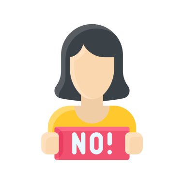 Düz stil yazılı metin vektörüyle kız elinde protesto panosu