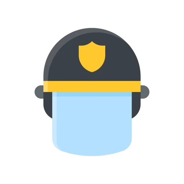 抗议与警察安全或防护头盔有关的 带有镜面和徽章向量的扁平头盔 — 图库矢量图片