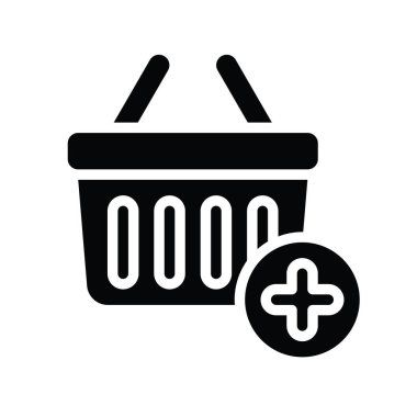 Sepetle ilgili Kara Cuma ve katı tasarımı olan artı işaret vektörü