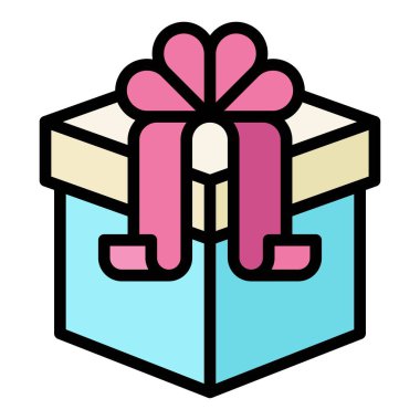 Doğum günü ya da yeni doğan bebekle ilgili hediye kutusu. Kurdeleli vektörler, düzenlenebilir felçli.