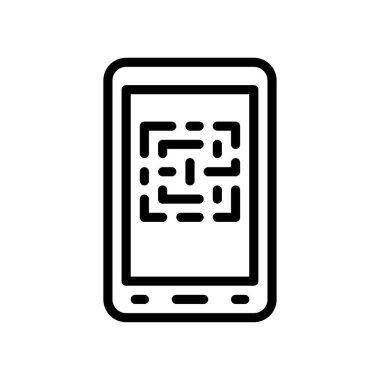 Akıllı telefon simgesinde QR kodu, süpermarket konsepti, vektör illüstrasyonu 