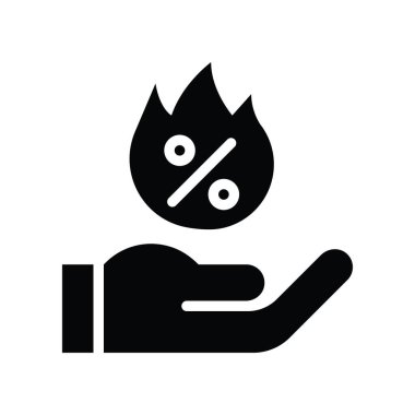 Katı tasarım için ateş vektöründe el ve yüzde veya indirim etiketi