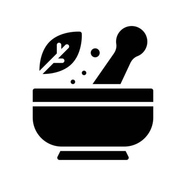 Laboratuar ikonu ile ilgili laboratuvar tıbbı öğütücü kasesi ve katı tasarım vektörü.