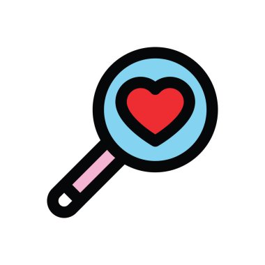 Sevgililer günü kartları, aşk ve romantizm, kalp vektörlü büyüteç, düzenlenebilir vuruşlar.,