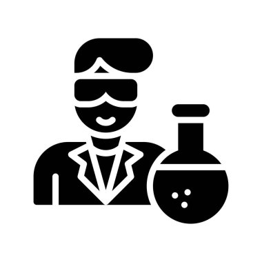 Laboratuar ikonu ile ilgili laboratuvar ikonu veya doktor çocuk ve matara vektörü katı tasarım