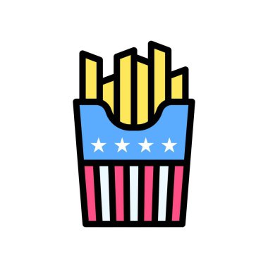 4 Temmuz Birleşik Devletler Bayrak Stili Patates kızartması Yıldızlı paket ve düzenlenebilir felçli vektörler