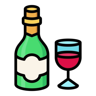 Doğum günü ya da yeni doğan bebek şampanya şişesi. Düzenlenebilir felçli cam vektörlü.