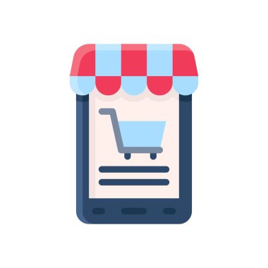 çevrimiçi dükkan simgesi, süpermarket konsepti, vektör illüstrasyonu 