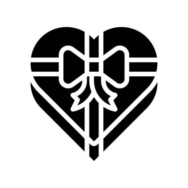 Düğün ve aşkla ilgili kalp şeklinde hediye kutusu. Yay vektörlü katı tasarım.