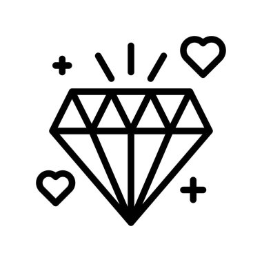 Romantizmle ilişkili değerli taş ve kalp vektörü çizgisel tarzda