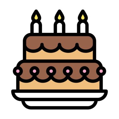 Doğum günü ya da yeni doğan bebek doğum günü pastası. Mumlu tatlı ve lezzetli pasta. Ve düzenlenebilir felçli tabak vektörü.