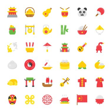 Düz dizaynlı Çin Yeni Yıl vektör simgesi kümesi