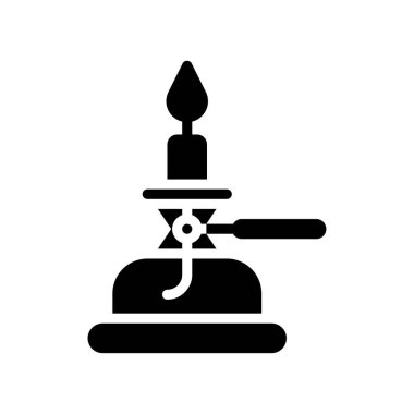 Katı tasarım içinde ateş ve tutuş vektörüyle laboratuvar simgesi ilgili bunsen yakıcı