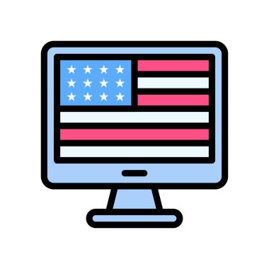 4 Temmuz Birleşik Devletler bayrağı bilgisayar ekranında düzenlenebilir felçli küçük yıldız vektörleriyle