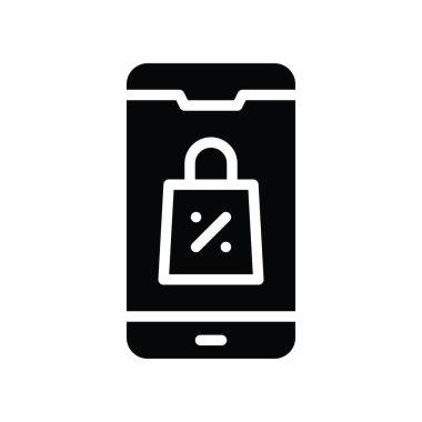 Alışveriş torbası ve mobil vektör katı biçimde