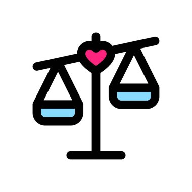 Sevgi ve düğünle ilgili ağırlık ölçeği ile kalp vektörü ve düzenlenebilir vuruş