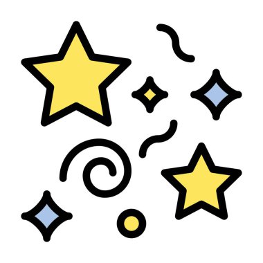 Doğum günüyle ilgili yıldızlı, kıvrımlı ve daireli bir kutlama konfetisi ya da düzenlenebilir felçli yeni doğmuş bebek vektörleri