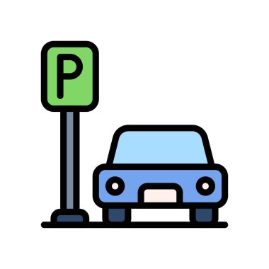 Akşam yemeği pazarı ya da çevrimiçi alışveriş merkezli park kurulu vektörlü ve düzenlenebilir felçli araba