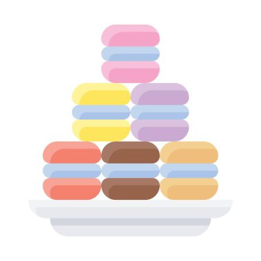 Doğum günü ya da yeni doğan bebek tabak vektörlerindeki lezzetli ve tatlı bisküviler düz stil