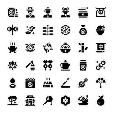 Çin 'de yeni yıla ilişkin katı simge düzenlenebilir vuruş vektörü çizimi