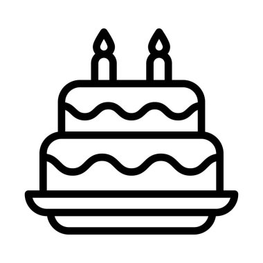 Doğum günü ya da yeni doğan bebek doğum günü pastası mum ve tabak vektörleri ile doğrusal olarak tatlı ve lezzetli