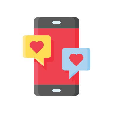 Düz tasarımda aşk sohbeti vektörü ile romantizm bağlantılı mobil