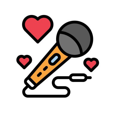 romantizmle ilgili mikrofon veya kalp vektörlü düzenlenebilir felçli mikrofon