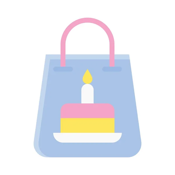 誕生日や新しい赤ちゃん関連の誕生日ケーキショッピングやギフトバッグにキャンドルやプレートベクトルとフラットスタイル — ストックベクタ