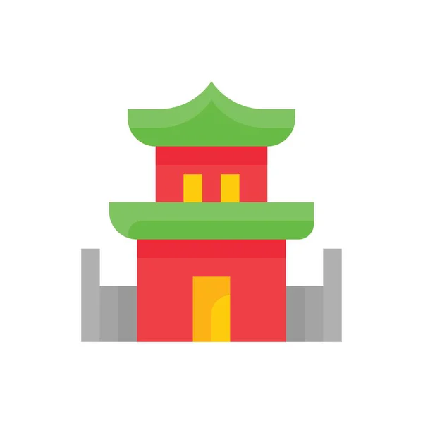 Chinese Nieuwjaar Gerelateerde Tempel Met Deur Plat Ontwerp — Stockvector