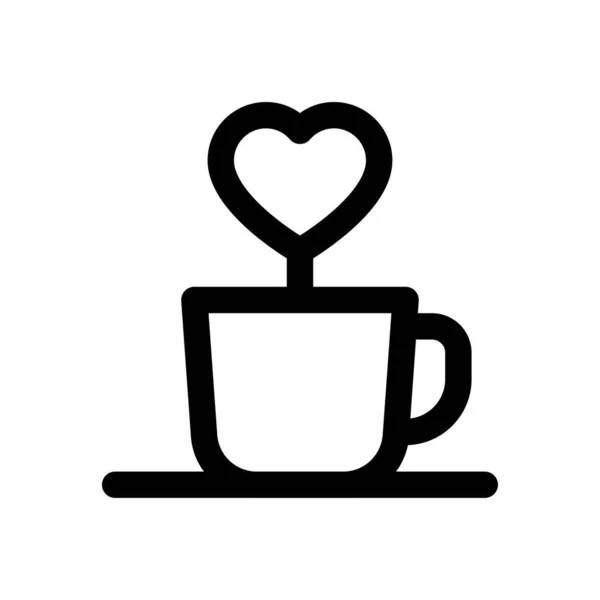 Sevgililer Günü Aşkı Romantik Kahve Fincanı Kalp Vektörü Çizgisel Tarzda — Stok Vektör