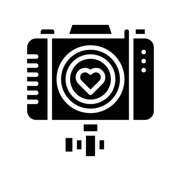 Romantiek Gerelateerde Camera Met Hart Vector Solide Ontwerp — Stockvector