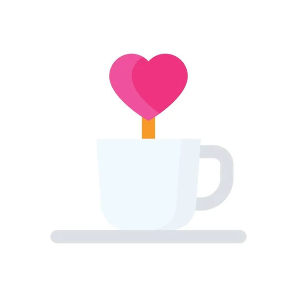 Sevgililer Günü Aşkı Romantik Kahve Fincanı Kalp Vektörü Düz Dizaynlı — Stok Vektör