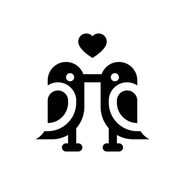 情人节相关的爱情和浪漫的小鸟 用坚实的心形矢量亲吻 — 图库矢量图片