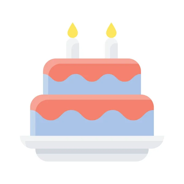 誕生日や新生児関連の誕生日甘いとおいしいケーキですキャンドルとプレートベクトルでフラットスタイル — ストックベクタ
