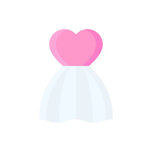 Love Wedding Related Heart Shape Wedding Dress Vector Flat Design — Stock Vector