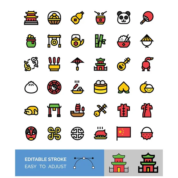 Conjunto Iconos Vectoriales Relacionados Con Año Nuevo Chino Carrera Editable — Vector de stock