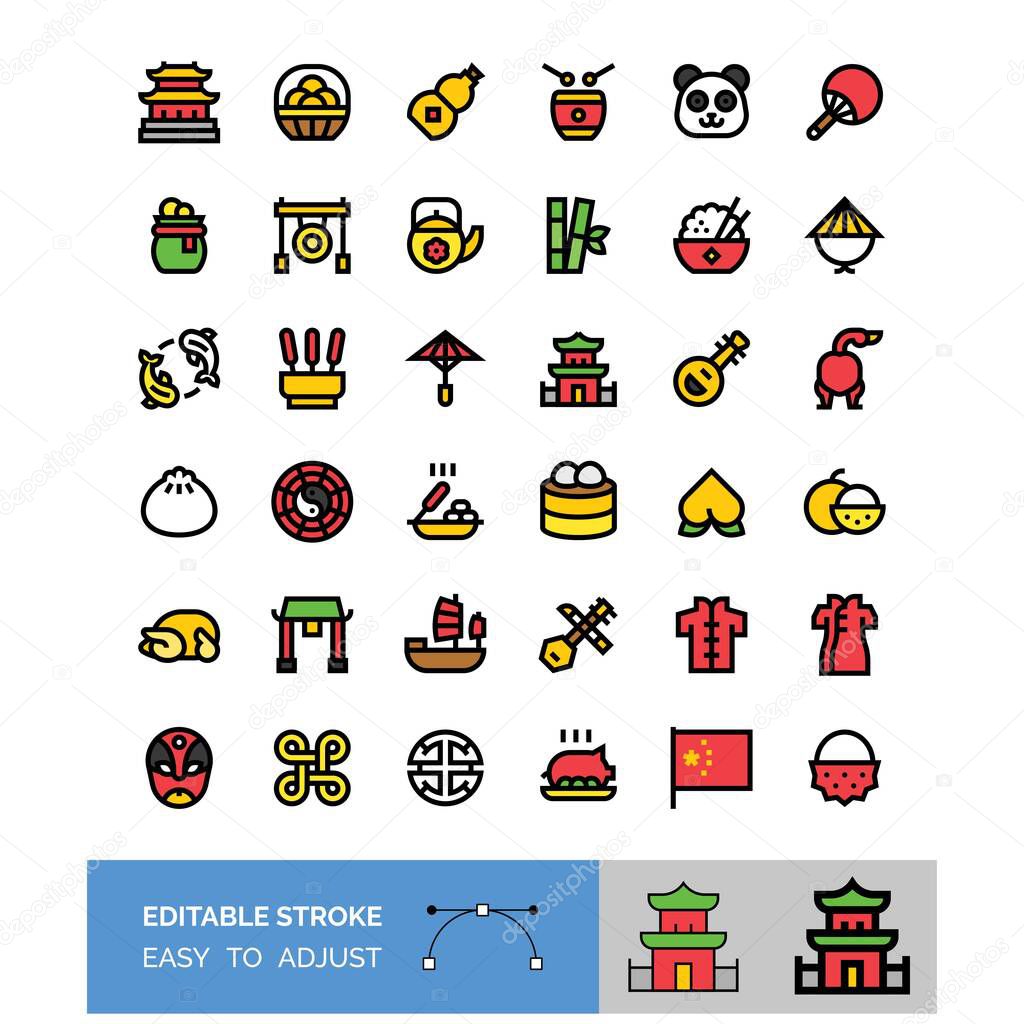 chinese new year related vector icon set, editable stroke