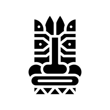 Hawaii ikonu ilişkili Hawai tiki ya da ağzı ve katı tasarım yaprakları ve göz vektörü