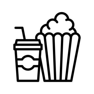 Pipo ve popcons bardak vektörleriyle lineal tarzda eğlence amaçlı soğuk içecek.