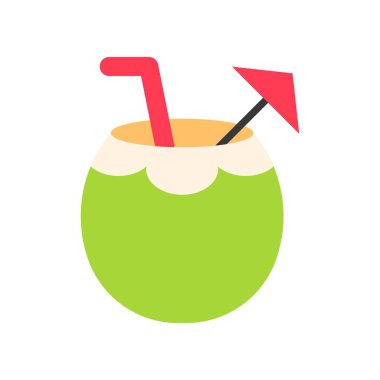 Hindistan cevizi suyu vektörü, yaz partisi ilgili düz stil simgesi