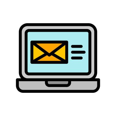 E- posta vektörlü dizüstü bilgisayar, Sosyal medya ile doldurulmuş biçim düzenlenebilir vuruş simgesi