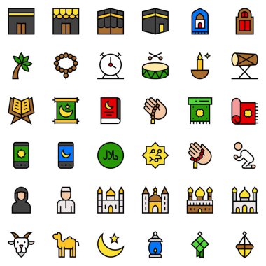 Ramazan ile ilgili vektör seti, doldurulmuş simge düzenlenebilir taslağı