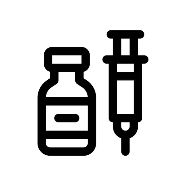 コロナウイルス関連の注射器にボトルベクトルが並んでいます — ストックベクタ