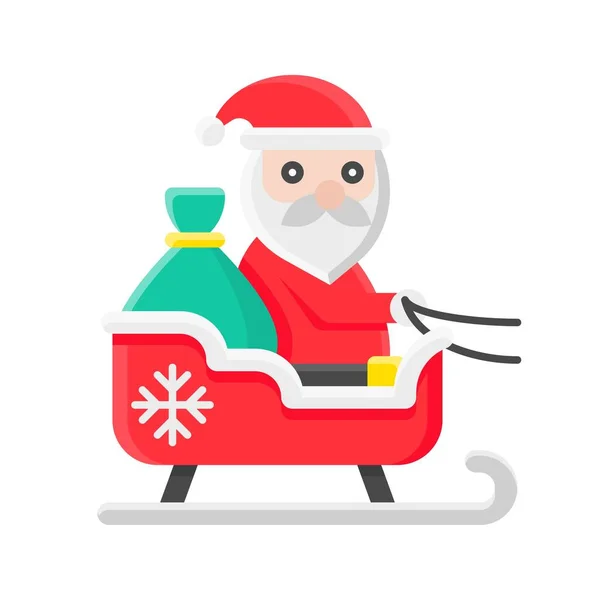 Santa Claus Vector Trineo Icono Plano Relacionado Con Día Navidad — Vector de stock