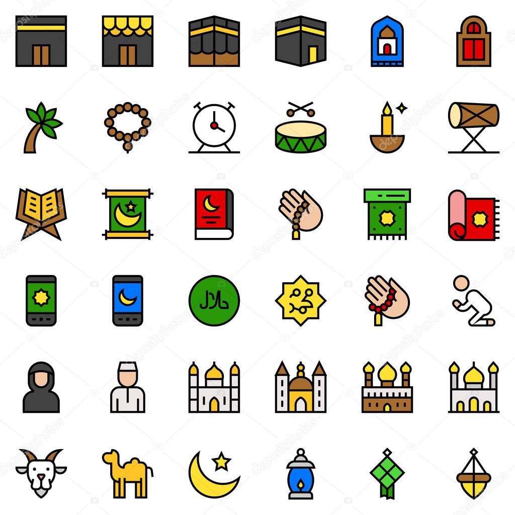 Ramadan related vector set, filled icon editable outline