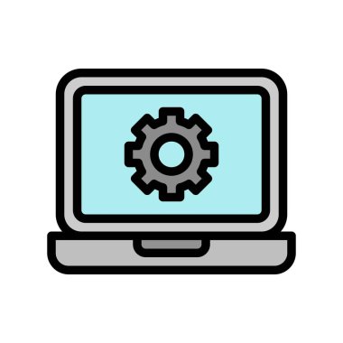 Dizüstü bilgisayar vektöründe vites simgesi, Dijital pazarlama doldurulmuş biçim simgesi düzenlenebilir vuruş